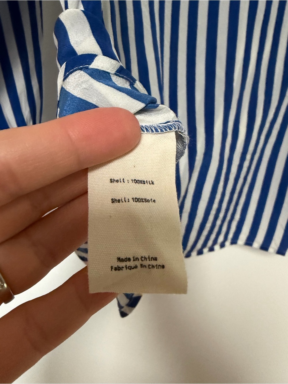 24H SALE - L'AGENCE Silk Blue and White Vertical Stripe Button-Down Shirt Small - Picture 5 of 10